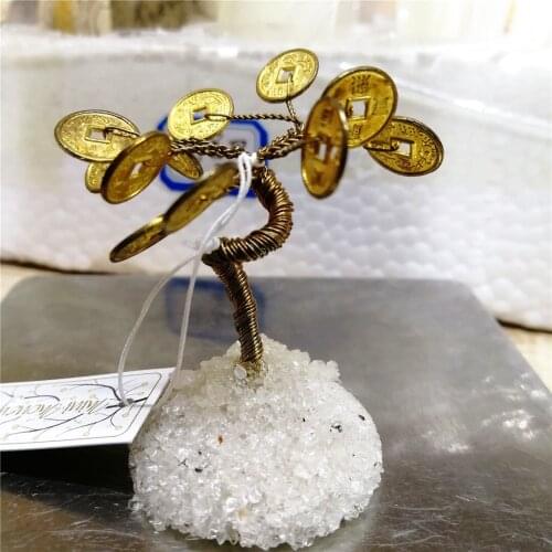 Hot Home Office Crystal Crafts Lucky Money Fortune Tree Wealth Copper Cash Decoration Tabletop Ornament Healing Gift