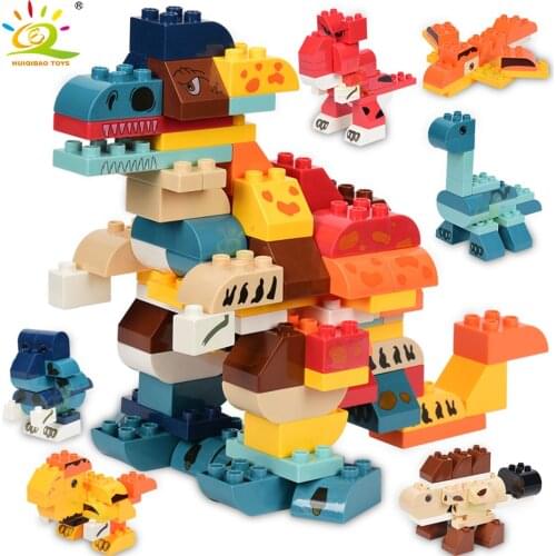 HUIQIBAO 130PCS 6in1 Big Size Jurassiced Dinosaur Building Blocks City Dragon World Tyrannosaurus Bricks Toys For Children