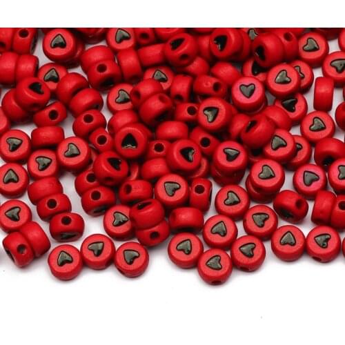 4x7mm Round Red Acrylic Spacer Beads 100-500pcs Heart Pattern Loose Beads For Jewelry Design DIY Necklace Bracelet Accessories