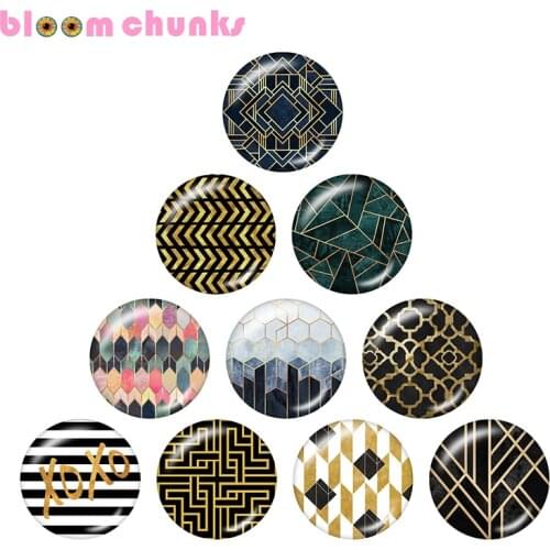 Hot sale pattern gold Chevron 10pcs mixed 12mm/18mm/20mm/25mm Round glass cabochon jewelry flat back Making findings B8797