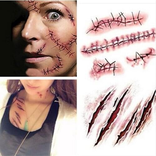 Body Makeup Tattoo Halloween Scary Realistic Suture Non-toxic Wound for A Long Time Temporary Tattoo