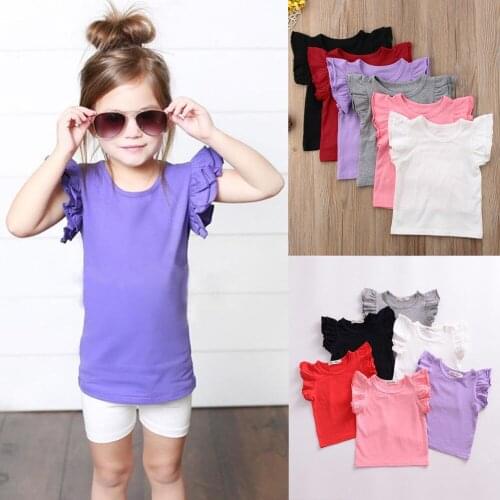 Cute Summer Kids Baby Girl T-shirt Short Sleeve Cotton Ruffles Tee Top Sunsuit Casual Baby Girl Clothing T-shirt