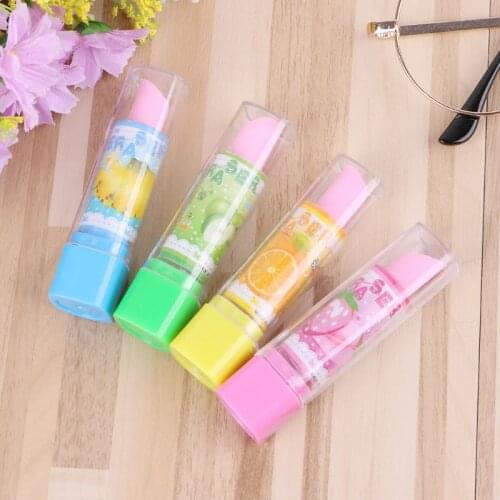 Lovely Lipstick Style Rubber Fruit Pencil Eraser Office Stationery Gift Toy R9JB