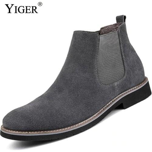 YIGER NEW Men Chelsea Boots Ankle Boots Fashion Mens Male Brand Leather Quality Slip Ons Motorcycle Man Warm Free shipping 0013