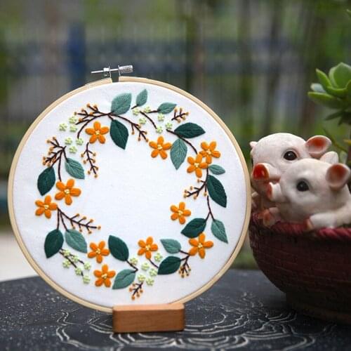 3 Design 20cm DIY Embroidery Kit Flower Plant Pattern Easy Needlework Cross stitch Sewing Kit For Beginner Sewing Art Home Decor