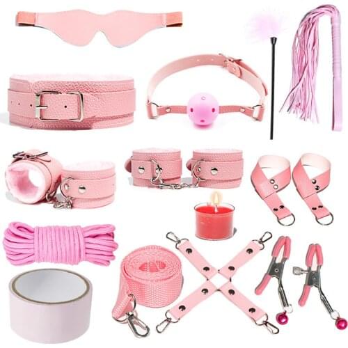 12PCS Sex Toys for Couples Exotic Accessories Sex Bondage Gear Sets Leather Handcuffs Whip Rope Nipple Clip BDSM Toys Sex Game