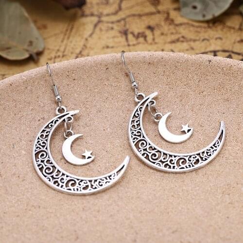 New Fashion Vintage Crescent Moon star Earrings Moon Dangle Earrings Handmade Statement Earrings Women Earrings Aretes De Mujer