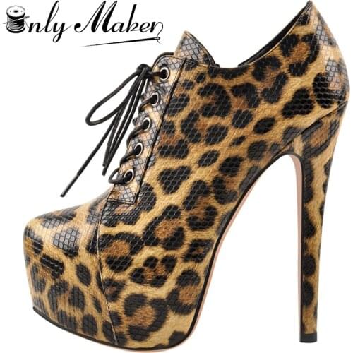 Onlymaker Womens Platform Lace Up Zipper Side Ankle Boots Stiletto High Heel Sexy Booties Leopard Black Large Size US 5 - US 15