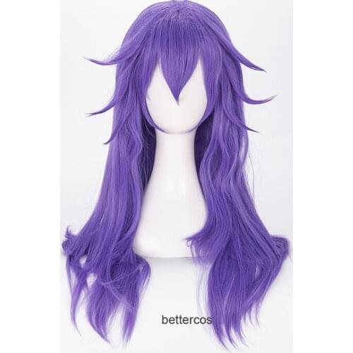 Pokemon Sword and Shield Leon Cosplay Wig 60cm Long Purple Heat Resistant Synthetic Hair Wig + Wig Cap