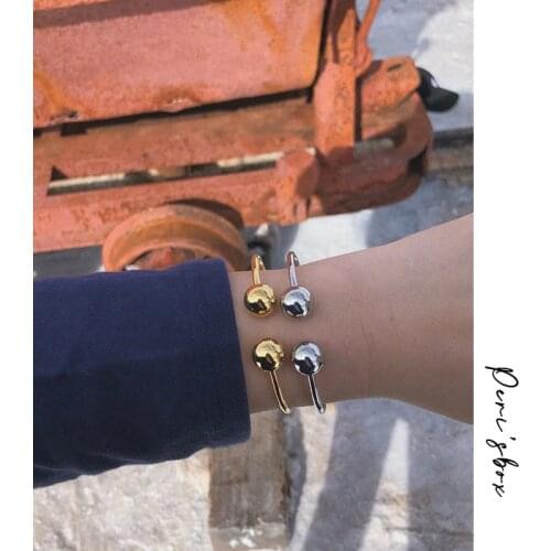 Perisbox Gold Silver Color Ball Solid Bangles Plain Thin Titanium Steel Bangles for Women French Vintage Bangle Adjustable 2019