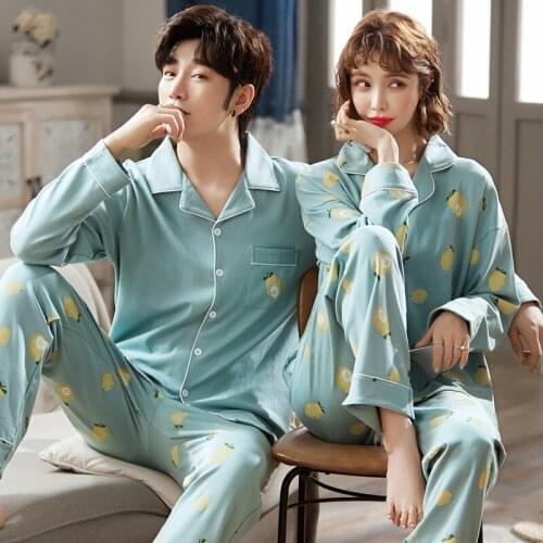 Lovers Pyjamas 100% Cotton Girls Pajamas Full Sleeve Cute Cartoon For Women Sleepwear Sets Summer Pijamas Mujer Men Homewear