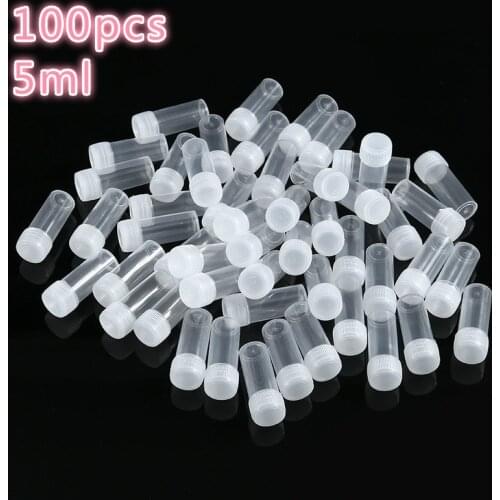 100pcs 5ml Plastic Test Tubes Vials Sample Container Powder Craft Screw Cap Bottles for Office School Chemistry Supplies