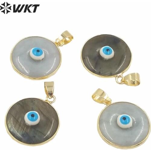WT-P1577 Luxury Jewelry Natural Stone Round Coin Pendant in Gold Electroplated Evil Eye Charm Stone pendant