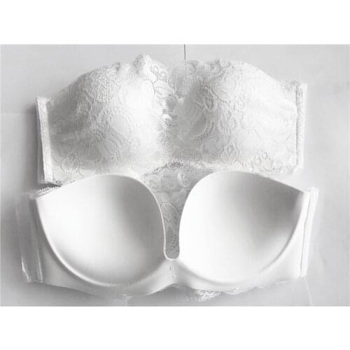 Sexy Gathering Invisible Bras White Lace Plunge Bralette Underwear Women Push Up Strapless Sticky Bra Wedding Brassiere