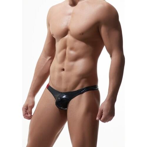 Men Underwear Jockstrap Briefs Cueca Male Panties G String Thongs Gay Men Underwear Bulge Pouch Faux Leather Sexy Men Underwear