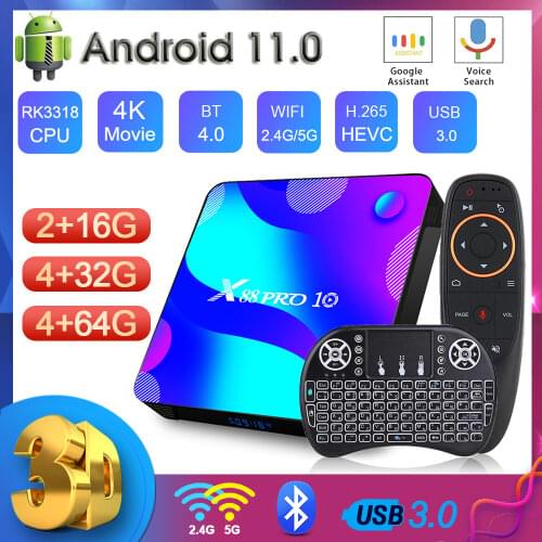 Android TV Box X88 Pro Android 11.0 OS RK3188 CPU 4GB RAM 16GB 32GB 64GB 128GB ROM 5G Dual Wifi 3D Video 4K Full HD Media Player
