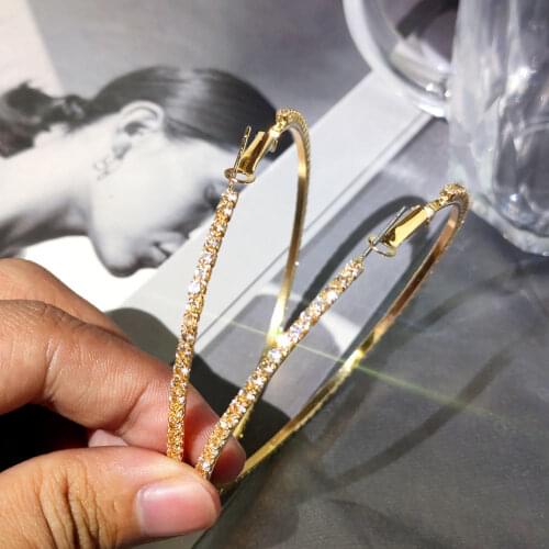 Bohemia Shining Crystal Round Hoop Earrings Rhinestone Large Circle Earrings for Women Gold Silver Color Sexy Statement Jewelry