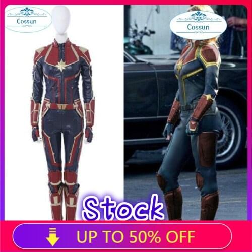 Stock on sale! Cosplay Halloween Costumes For Women Movie Superhero Carol Danvers Outfit Jumpsuit Full Set