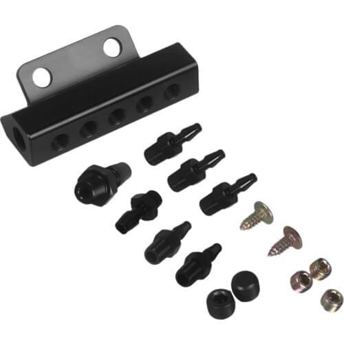 Vacuum Intake Manifold 6 Port 1/8 NPT Universal Aluminum Turbo Boost Block Intake Manifold Black