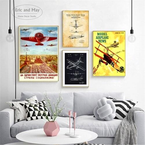 Vintage Russian USA WW2 Plane Canvas Posters And Prints Home Decoration Cloth Fabric Wall Art Print Painting Quadro