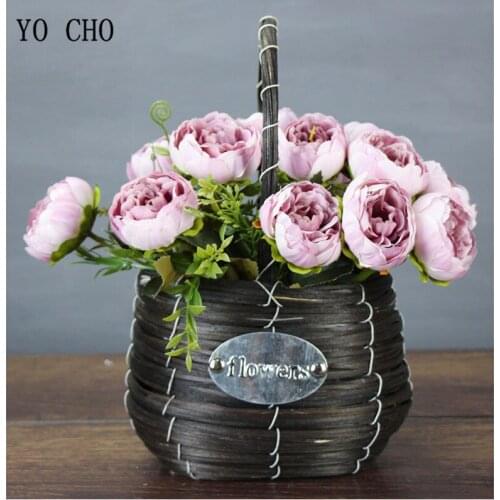 YO CHO 6 Heads Red Artificial Silk Peony Flowers Artificial Peony White Pink Wedding Bouquets Home Decoration Fake Peony Flowers