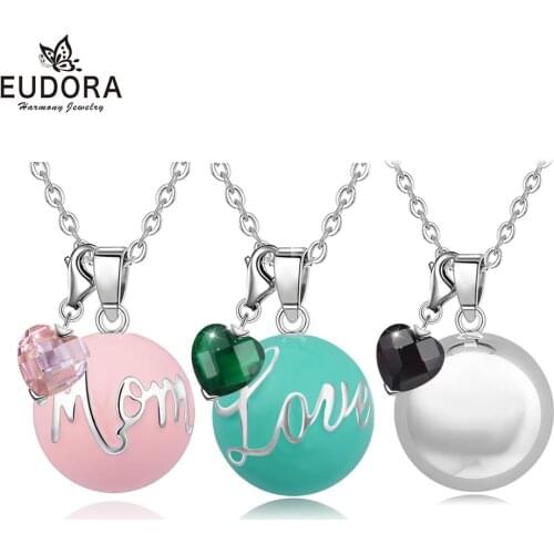 Eudora New Pink/ green/silver color Harmony bola ball Pendant Necklace with heart Crystal charm Pregnancy Ball choker Jewelry