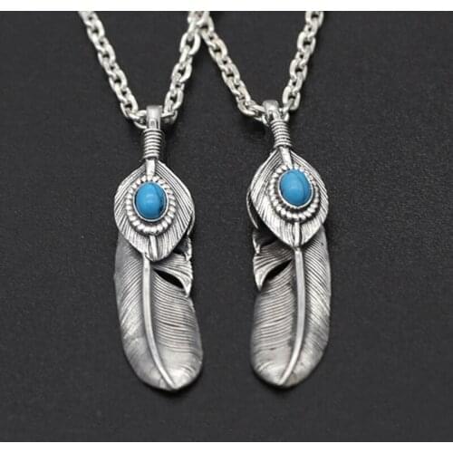 S925 Sterling Silver Jewelry Takahashi Goro Retro Thai Silver Handmade Eagle Blue Turquoise Size Feather Pendant