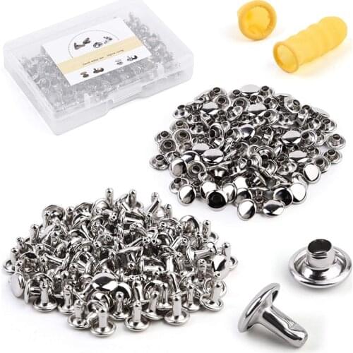 LMDZ 100 Sets Double Cap Metal Rivets Leather Rivet Studs with Plastic Box Finger Cot for Leather Crafts Repairs Decoration