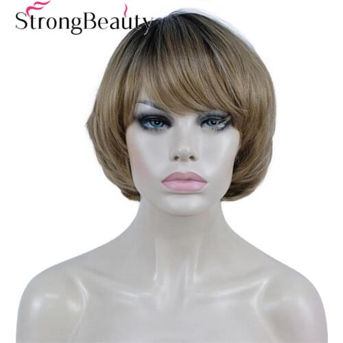 StrongBeauty Short Straight Bob Wig Soft Layered Synthetic Hair Ombre Wigs For Women