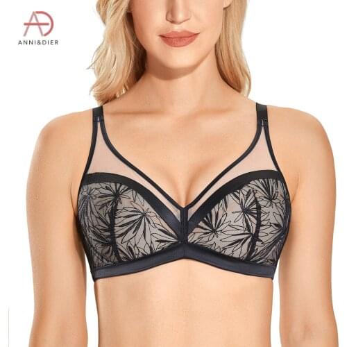Womens Sexy Plus Size Sheer Floral Lace Bra Non-padded Underwire Full Coverage Underwear 34-44 B C DD E F G