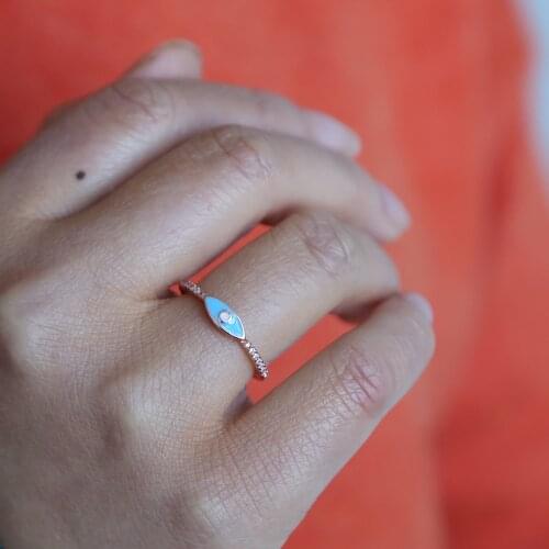 Evil Eye Ring Women Girls Jewelry Crystal Rose Gold Color US SIZE 6 7 8 Ring CZ brass fashion Jewelry lovely design