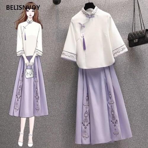 Large Size Womens Summer Hanfu 2021 New Chinese Traditional Embroidery Tang Dynasty Girls Dress