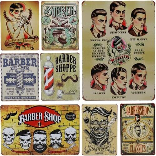 Barbershop Tin Sign Vintage Metal Plaques Pin Up Signs Barber Tool Tattoo Store Craft Poster Haircut Shave Beard Plate Paintings