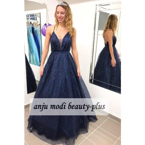 2021 Long Sparkly Sequin V Neck Prom Dresses Spaghetti Straps Sleeveless Formal Evening Party Ball Gown Robe De Soiree