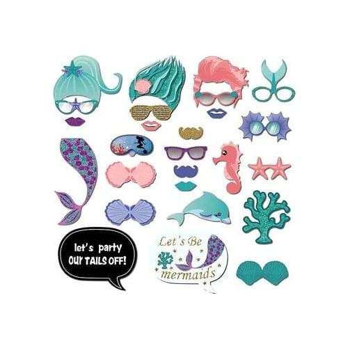 26pcs Mermaid Photo Props Booth Birthday Party Selfie Accessories Tool