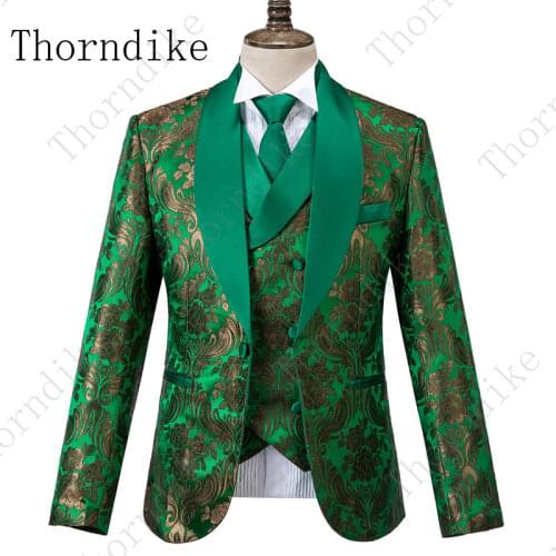 Thorndike Wedding Suit For Men Latest Design Slim Fit Men Printed Floral Suits European Style Green Wedding Suit Prom Wear 3 Pcs