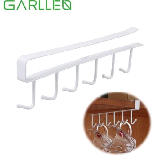 GARLLEN 3Pcs Iron Hanger Hook Storage Rack Organizer With 6 Hooks Under Shelf Cupboard Max Load 15kg For Kitchen Bedroom Office