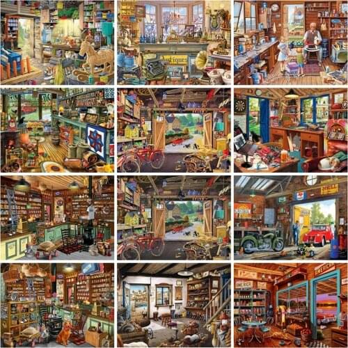 5D Diy Diamond Painting Kits House Diamond Embroidery Shop Cross Stitch Landscape Rhinestones Art Wall Decoration Handmade Gift