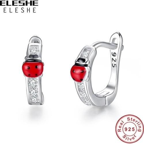 925 Sterling Silver Animal Ladybug Stud Earrings with Crystal CZ Red Enamel Cute Earrings for Girls Kids Birthday Gift
