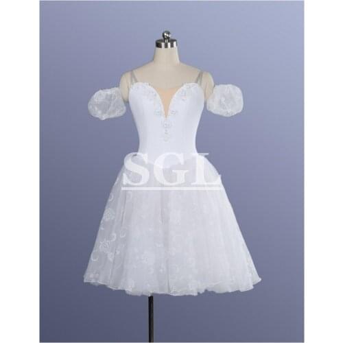 Free Shipping White Color Long Skirts For Girls Fairy Theatrical Performance Costumes Ballet Midi-Tutu For Dance Troupe AT1070