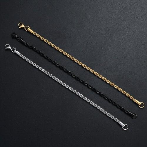 316L Stainless Steel Gold Black Color Twist Chain Bracelet Fashion Jewelry For Men and Women 4MM Link Bracelet