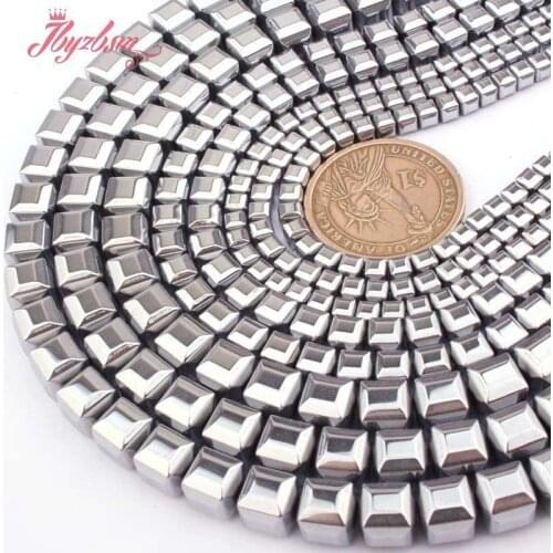 Natural Hematite Silver Faceted Cube 4/6/8mm Stone Bead For DIY Necklace Bracelet Earring Jewelry Making Strand 15"Free Shipping