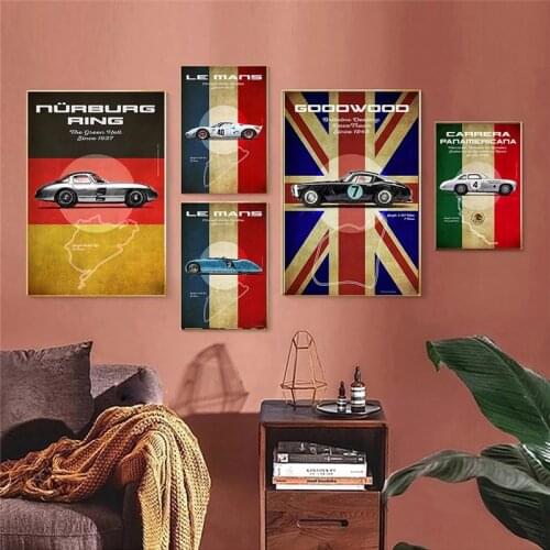 Le Mans Carrera Panamericana Nurburg Ring Posters Print on Canvas Modern Wall Art Pictures for Home Living Room Cuadros No Frame
