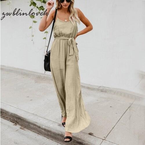 Romper Womens Loose Pants One-piece Playsuit Sexy Off Shoulder Sleeveless Backless Solid Lace-up Jumpsuits Overalls 2C0082