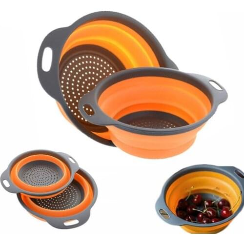Round Foldable Silicone Colander Fruit Vegetable Washing Basket Strainer Strainer Collapsible Drainer Handle Kitchen Bar Tools