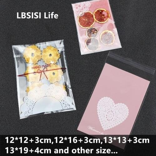 LBSISI Life 100pcs 12*12+3cm Big Cookie Candy Soap Bags Resealable Gift DIY Food Cupcake Handmade Self Adhesive Packing Bag