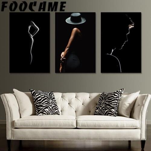 Fashion Girl Man Wall Art Bblack Background Minimalism Vintage Poster Canvas Painting Retro Print Picture Living Room Decoration
