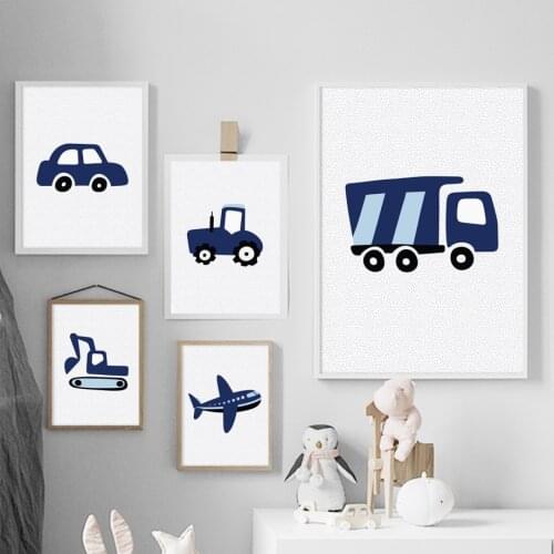 Cartoon Fire Truck Airplane Car Excavator Wall Art Canvas Painting Nordic Poster Print Pictures Nursery House Room Decoration