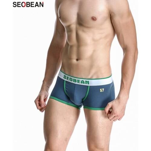 SEOBEAN Mens Underwear Solid Color Tight Fitting Mens Knitting Cotton Breathable U-pouch Bag Push Up Sexy Boxers