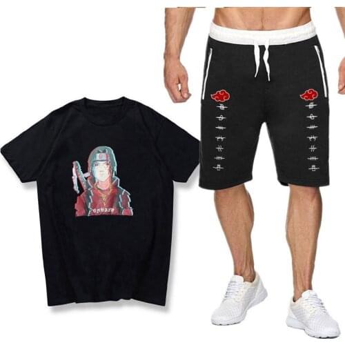 Anime Kakashi Sasuke 2021 New Mens Summer Short Sleeve T-shirt Suit Fashion Casual Half Sleeve Fashion Suit